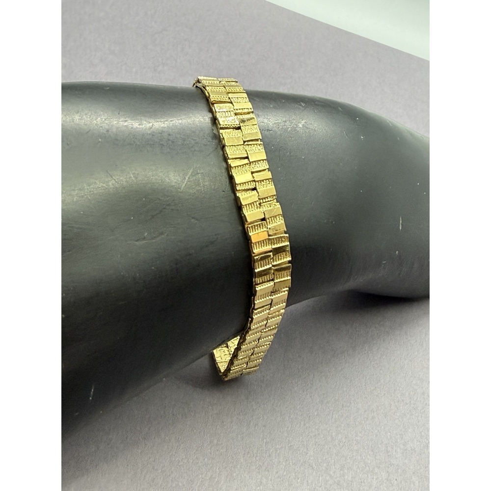 Vintage Gold Tone Flat Ribbed Nugget Textured Bracelet Classic Elegant 7.25 - Picture 3 of 8